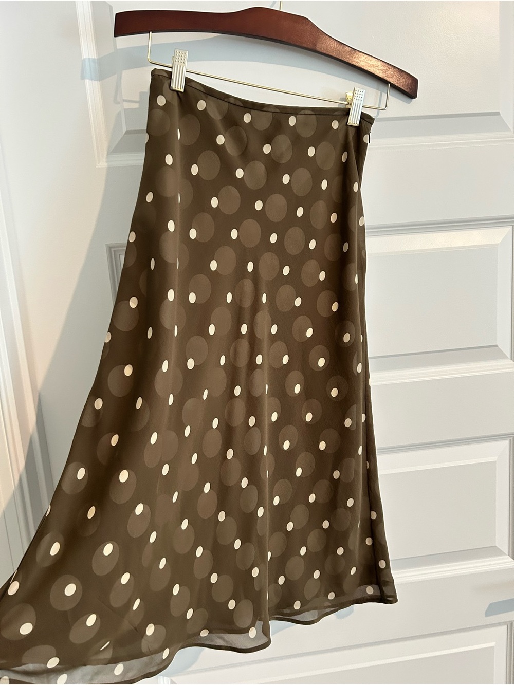 Kate Hill Silk Polka Dot Skirt Brown Cream Size 4P Petite